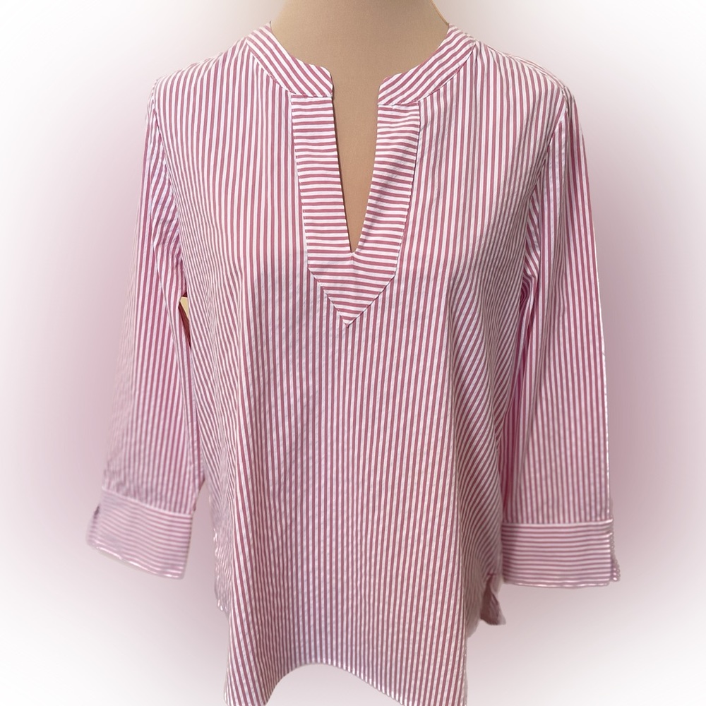 Pink and White Striped Blouse